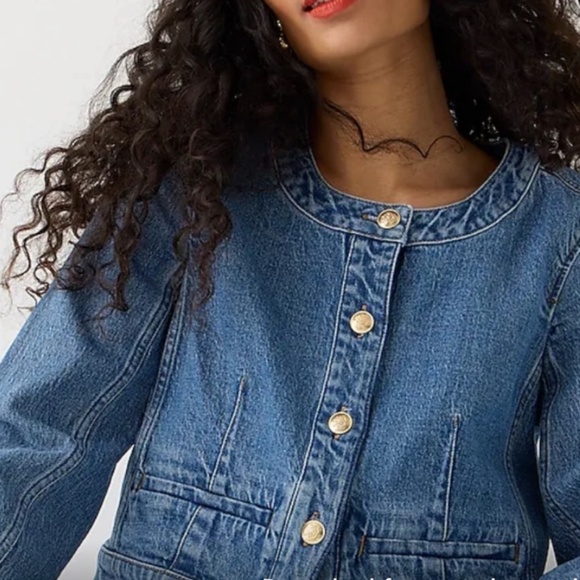 J. Crew Louisa Lady Cropped Jean Jacket with Gold Buttons - Picture 2 of 15